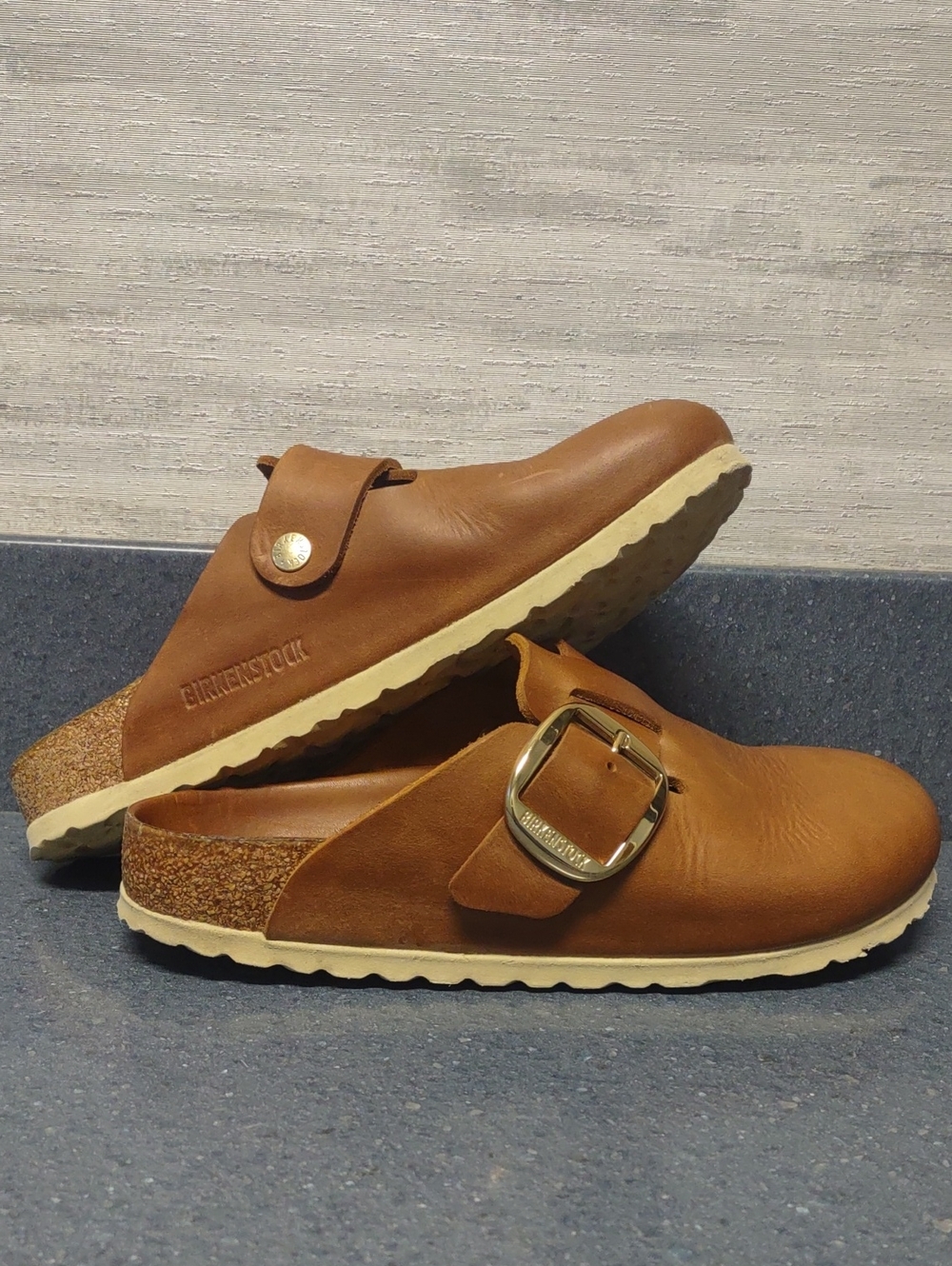 Birkenstock Boston Big Buckle Cognac Oiled Leather Clogs 38 Narrow L7 M5